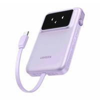 Batería externa Ugreen 10000 mAh, 30 W, USB-A y USB Tipo-C, carga rápida, cable USB Tipo-C integrado, púrpura